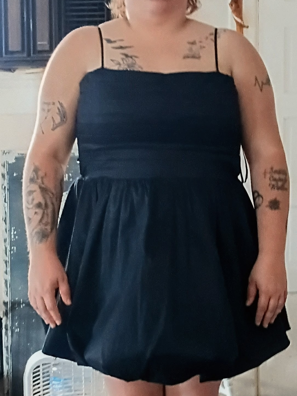 B Darlin Black Spaghetti Strap Bubble Hem Mini Dress